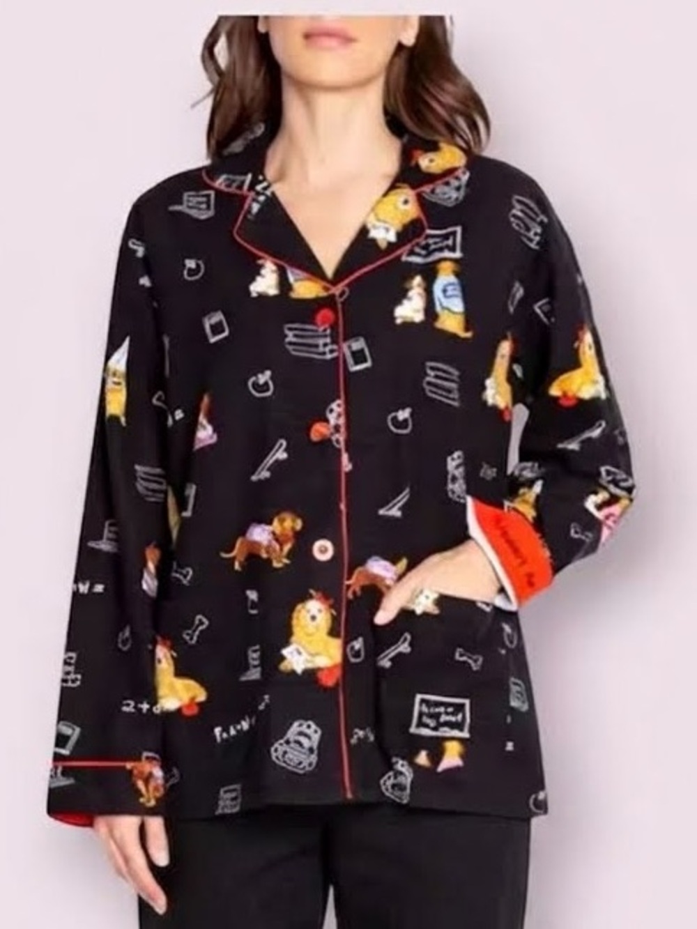 P.J. Salvage Cotton Flannel Teacher's Pet Dog Print Pajama Lounge Top Size XS